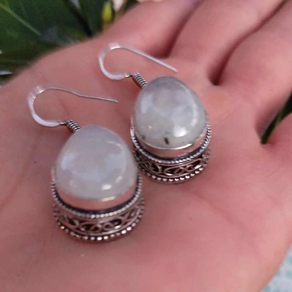 SALE $$$Genuine Moonstone Gemstone Earrings 925 - Picture 5 of 5